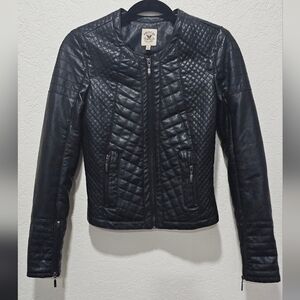 Faux Leather Jacket Black Moto  Coat Biker Cyberpunk